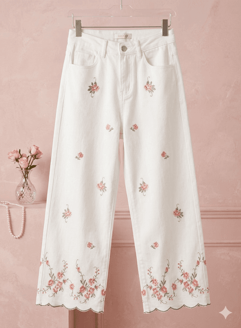 Hovedbilde Lecoco Henny Jeans hvit med broderier